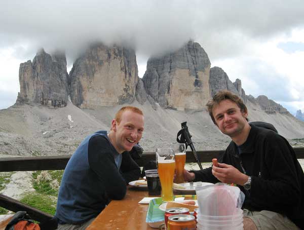 Lunch at Rifugio Locatelli. Tre Cime de Lavaredo in the background.
