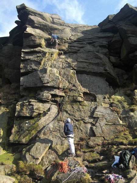 G takes over on Bamford Wall (S, 4a). Copyright Haydn Williams 2009