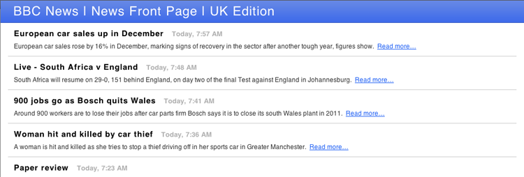 The BBC News main RSS feed.