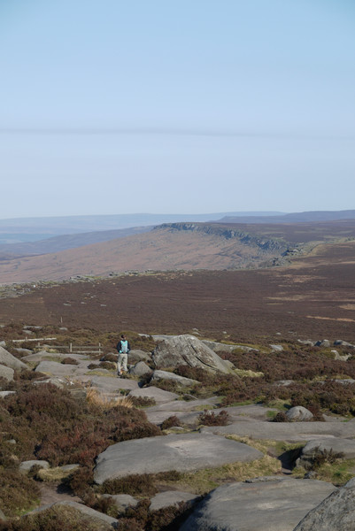 Becs and Tess leave Cowper Stones and head off along Stanage. Copyright Haydn Williams 2011.