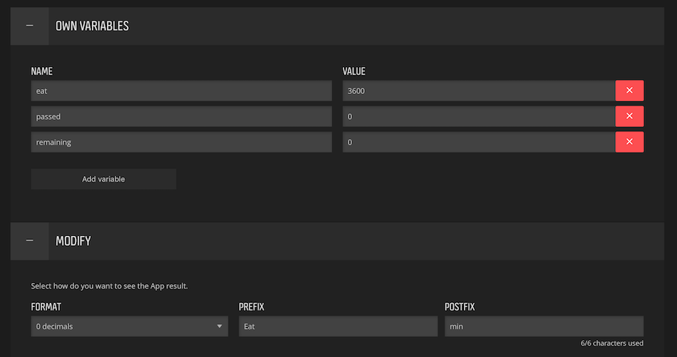 Defining variables and setting the output format.