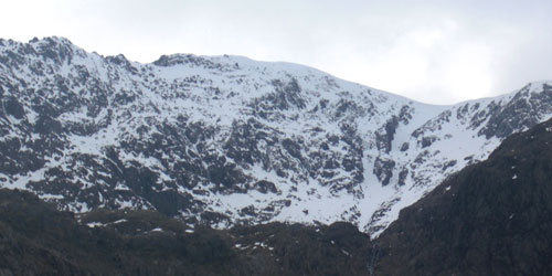 <strong>Clogwyn y  Ddysgyl. Parsley Fern Gully is the big gully towards the right of the shot. The stream at the bottom is Sargeant's Gully.</strong><br />Copyright Haydn Williams 2009