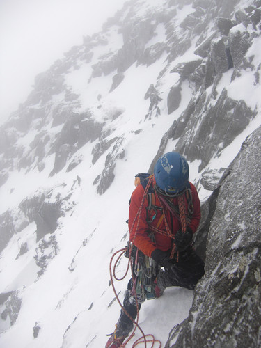 <strong>Chris on easier ground towards the top of Clogwyn y Person Arete.</strong><br />Copyright Haydn Williams 2009.