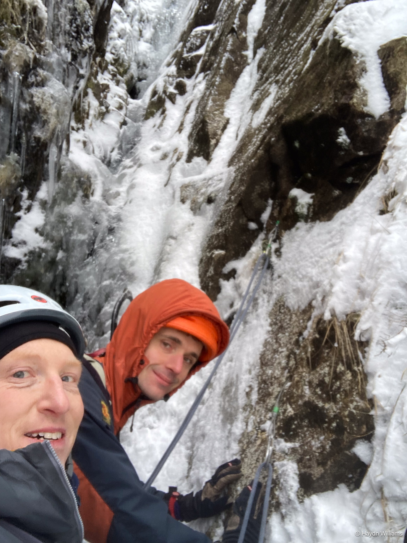 Two climbers in an icy gully. © Haydn Williams 2025